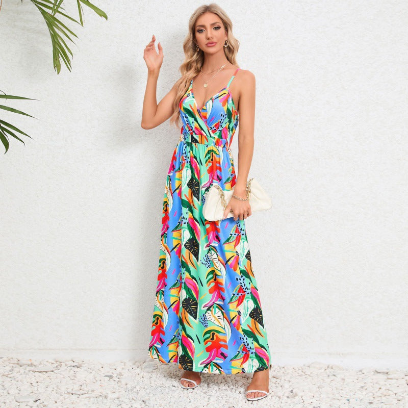 Women’s maxi dress with floral design and narrow straps Ivyshape