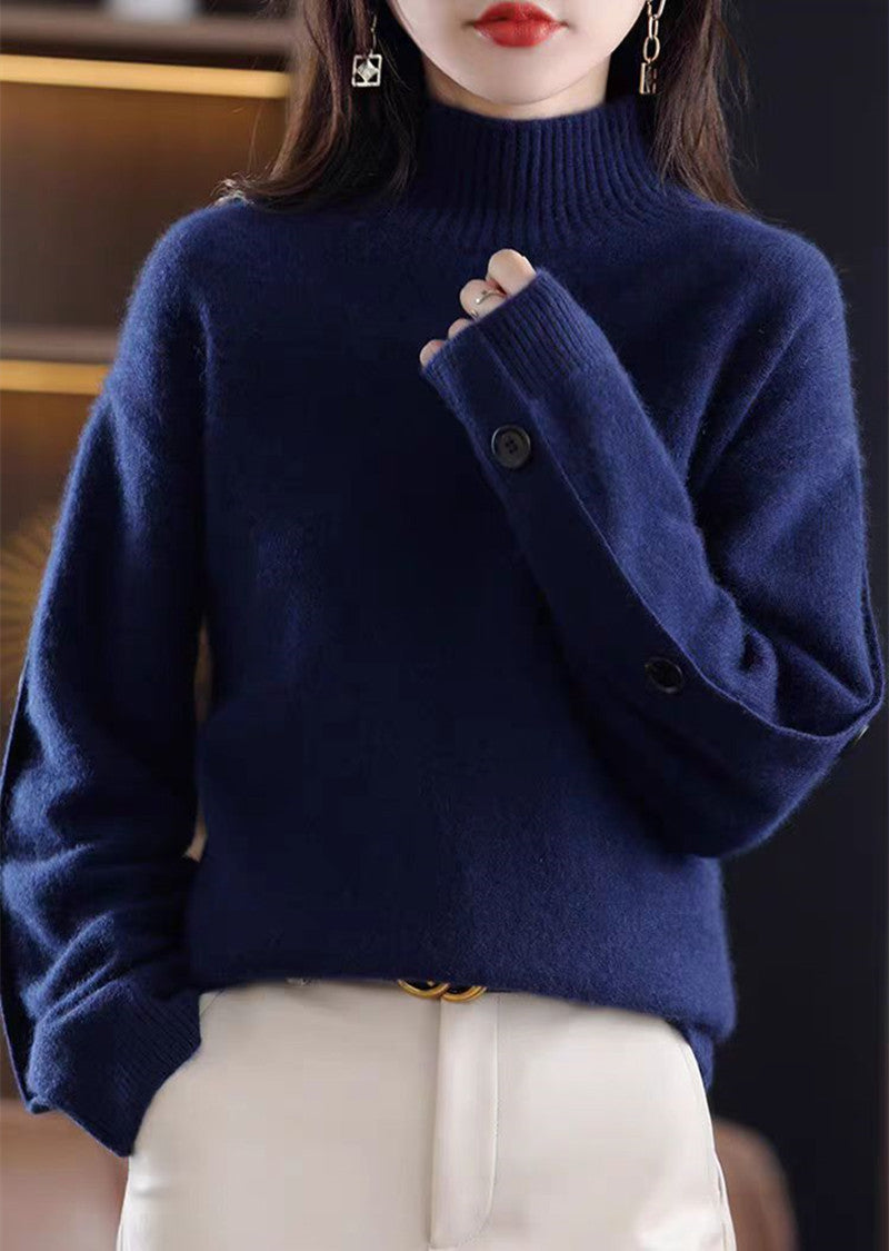 Women Elegant Turtleneck Sweater with Button Details and Soft Material Ivyshape