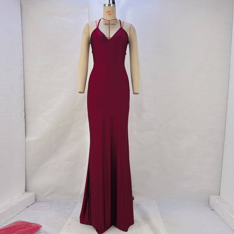 IvyShape | Solid Color Backless Bodycon Slimming Long Dress