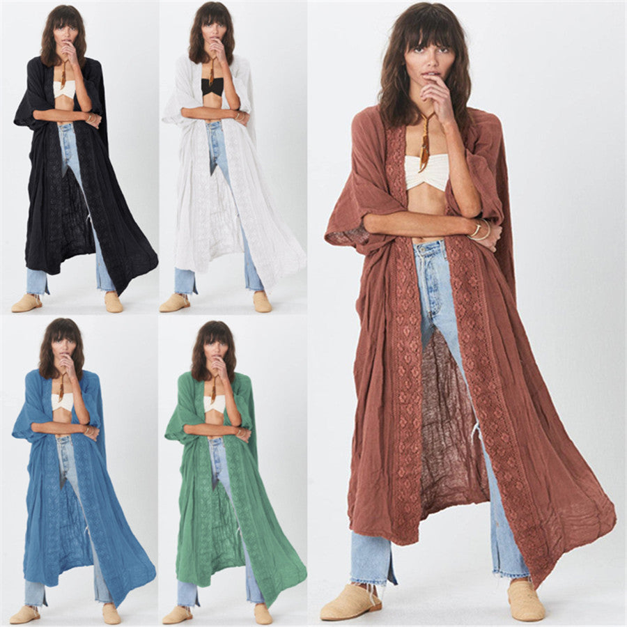 Women casual beach kimono with fine lace and loose fit Ivyshape