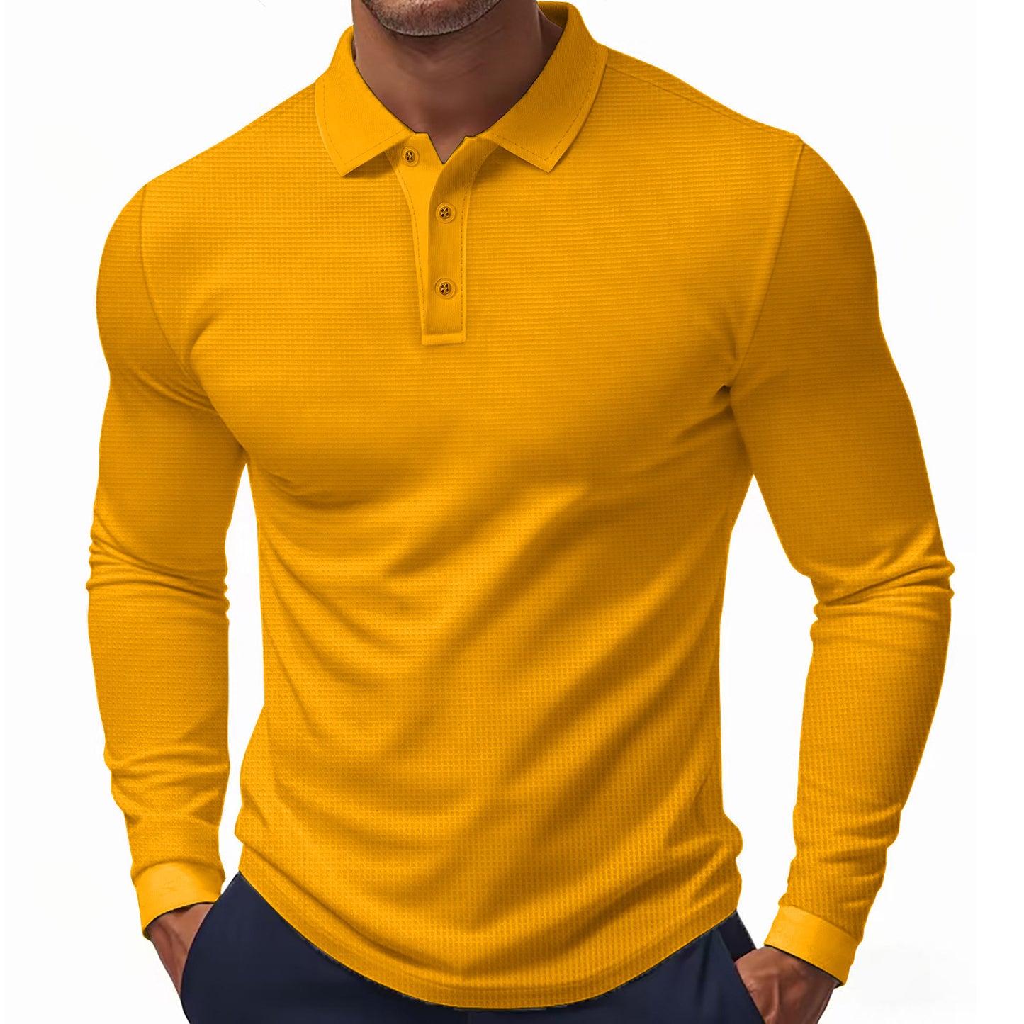 Men's Long Sleeve Polo Shirt with Textured Fabric Ivyshape
