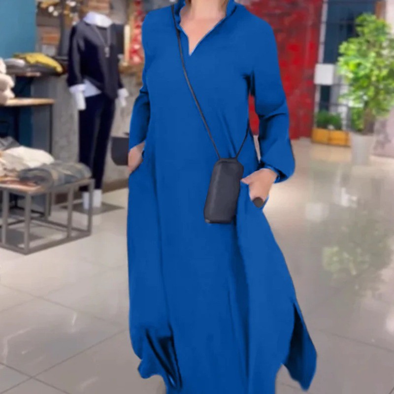 Women's Long Shirt Dress with Practical Side Pockets and Modern Cut Ivyshape