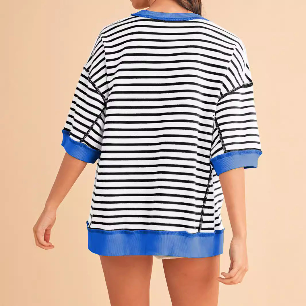 IvyShape | Fashion Striped Color Block Short Sleeve Top