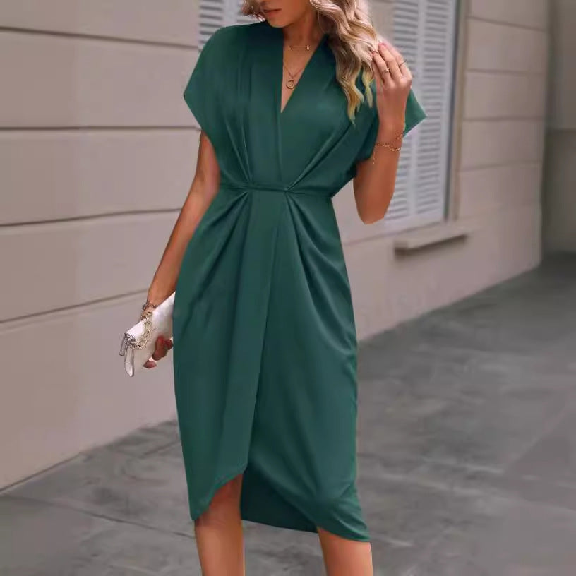 Women elegant wrap dress with special draping design Ivyshape