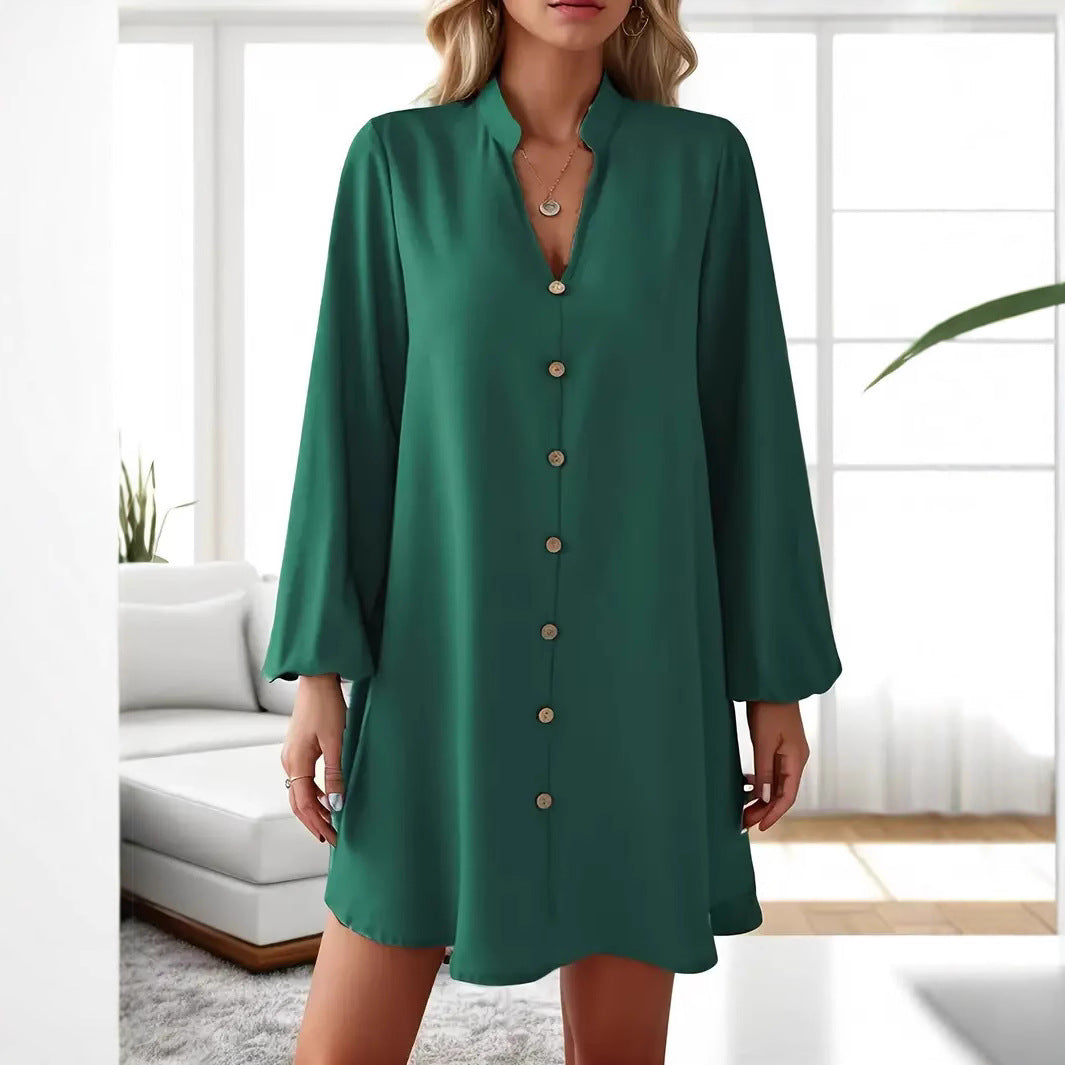 Women's Long Sleeve Shirt Dress with Classic Button Design Ivyshape