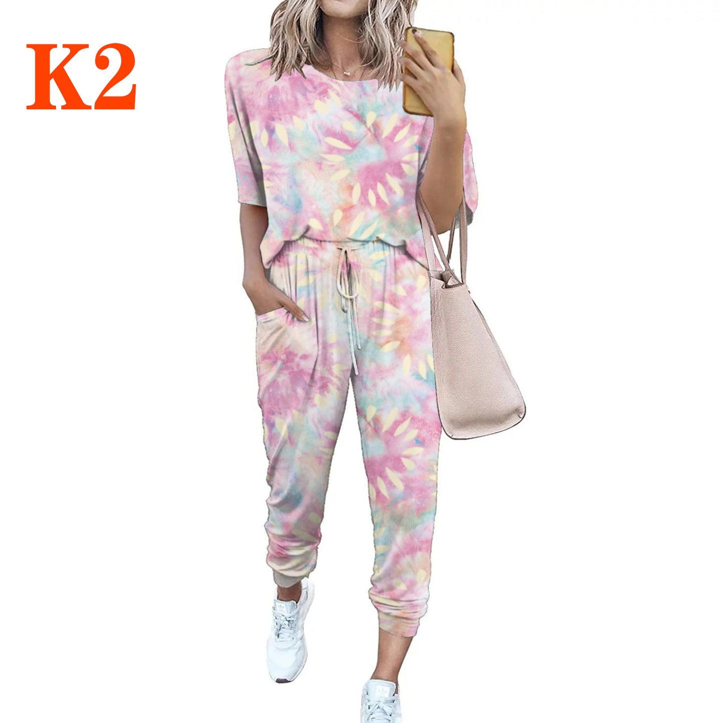 Women's casual jumpsuit with trendy tie-dye design and practical pockets Ivyshape
