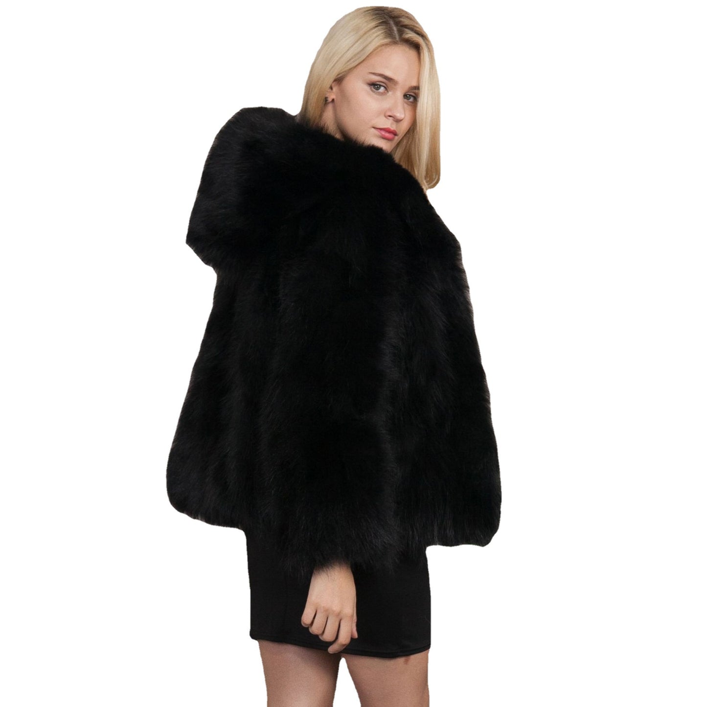 Women elegant, cozy fur coat Ivyshape