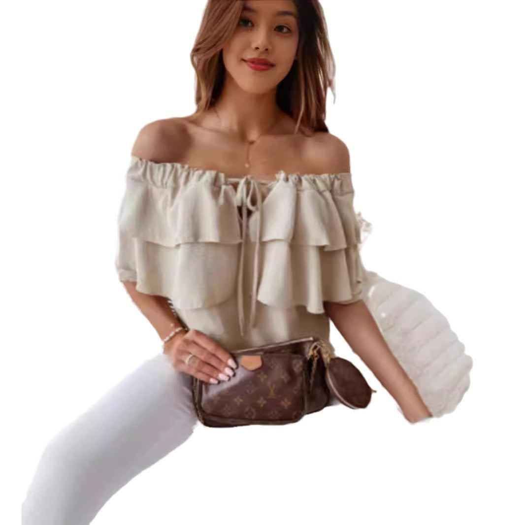 IvyShape | Casual Loose Ruffled Short Sleeve Top