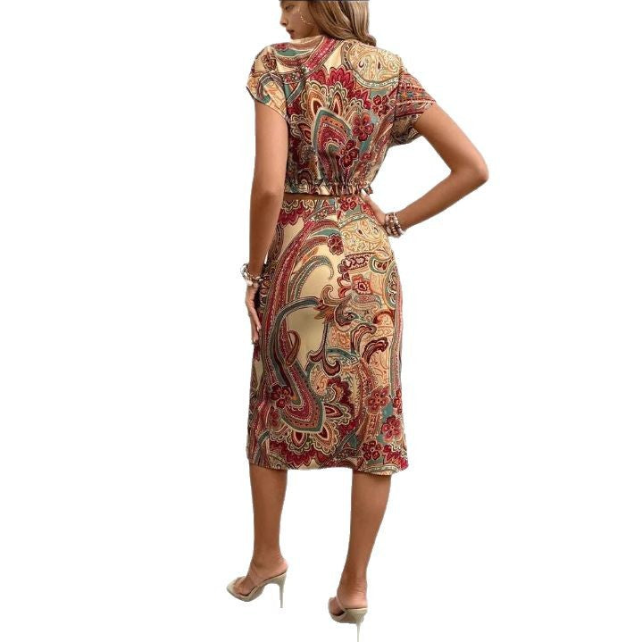 Women's Trendy Crop Top and Elegant Pencil Skirt with Knotted Detail and High Slit Ivyshape