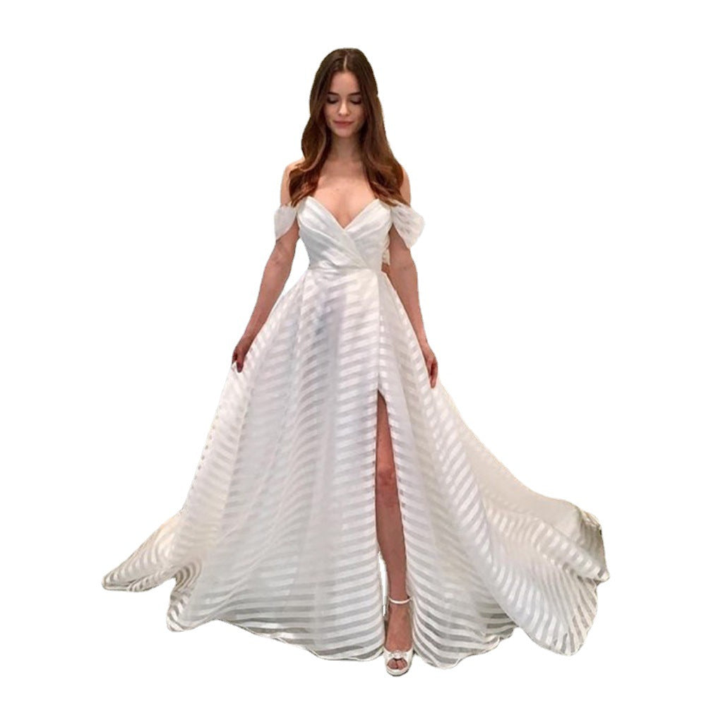 IvyShape | Sheer White Deep V Gown with Train