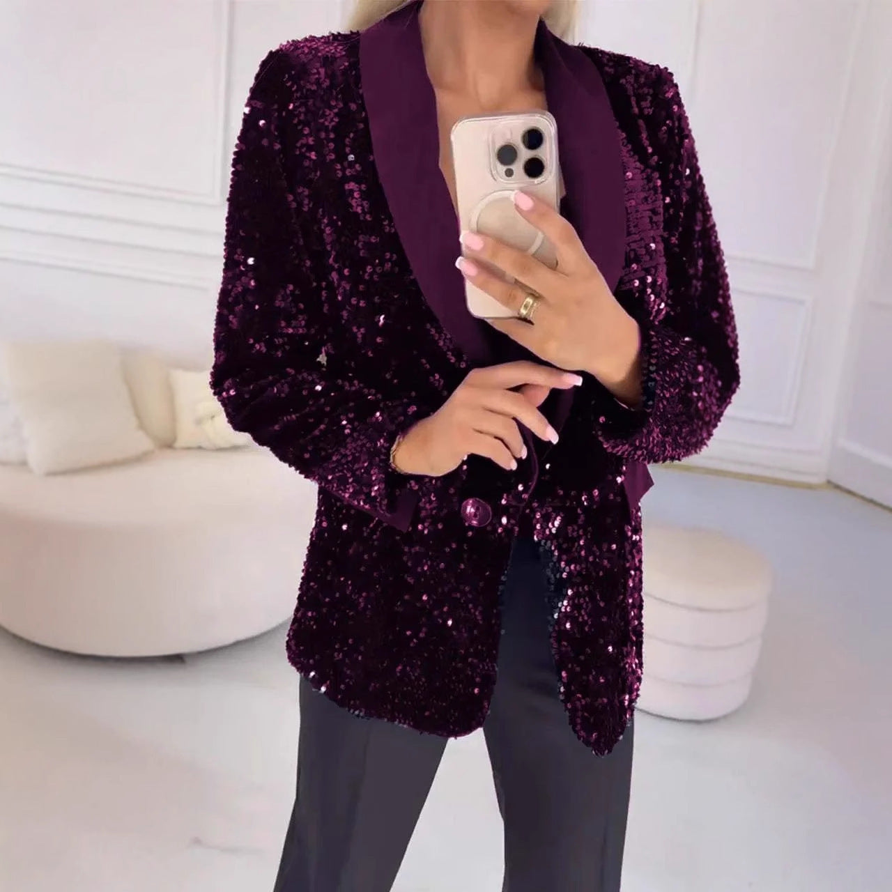 Women's sequin blazer with elegant lapels Ivyshape