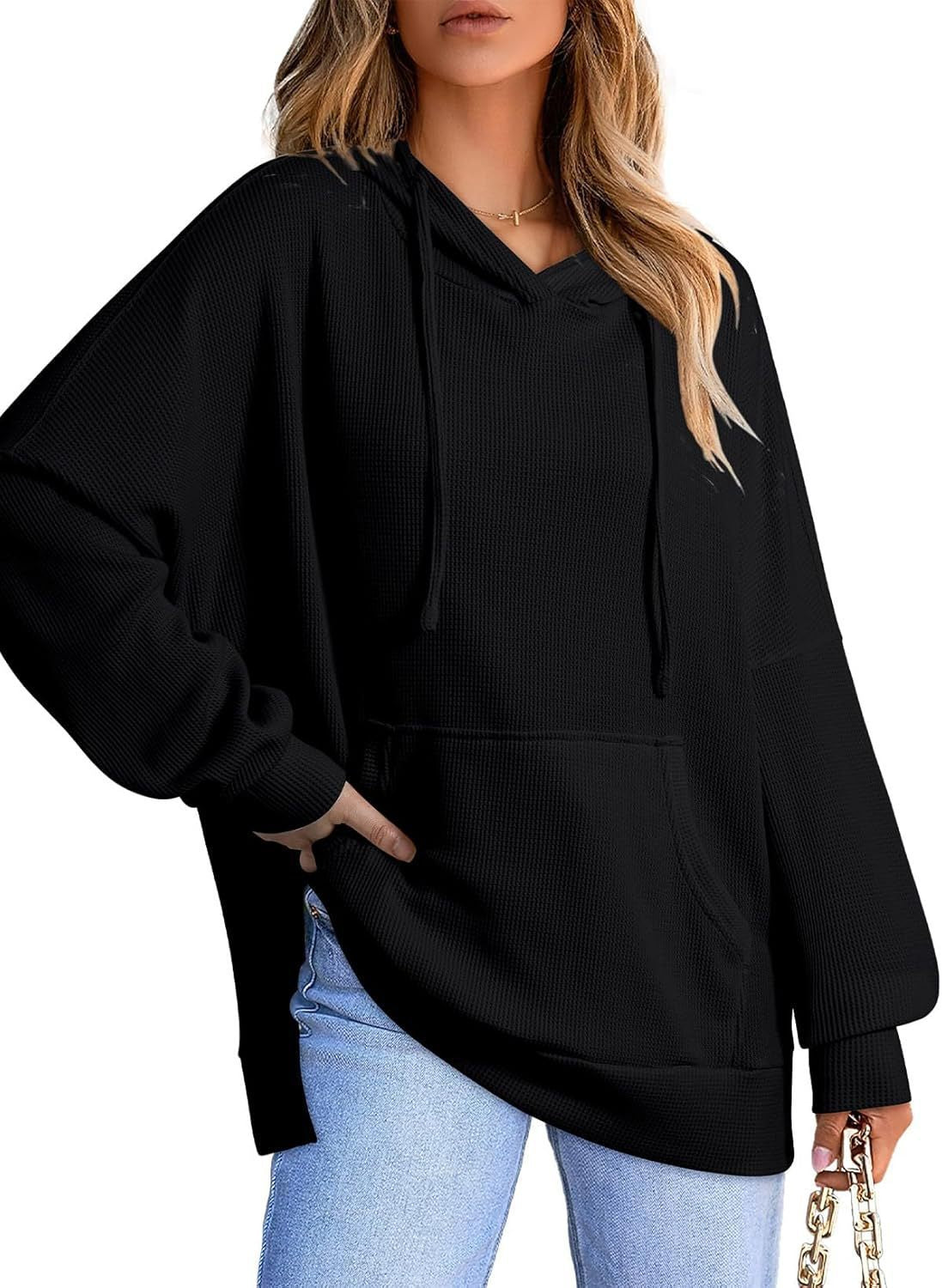 Women's Oversized Hoodie with Practical Pockets and Side Slits Ivyshape