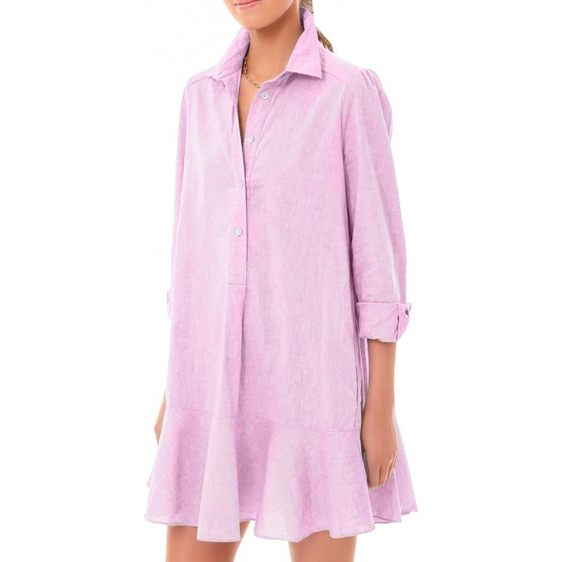 Ivyshape | Collar Buttons Down Ruffled Mini Dress