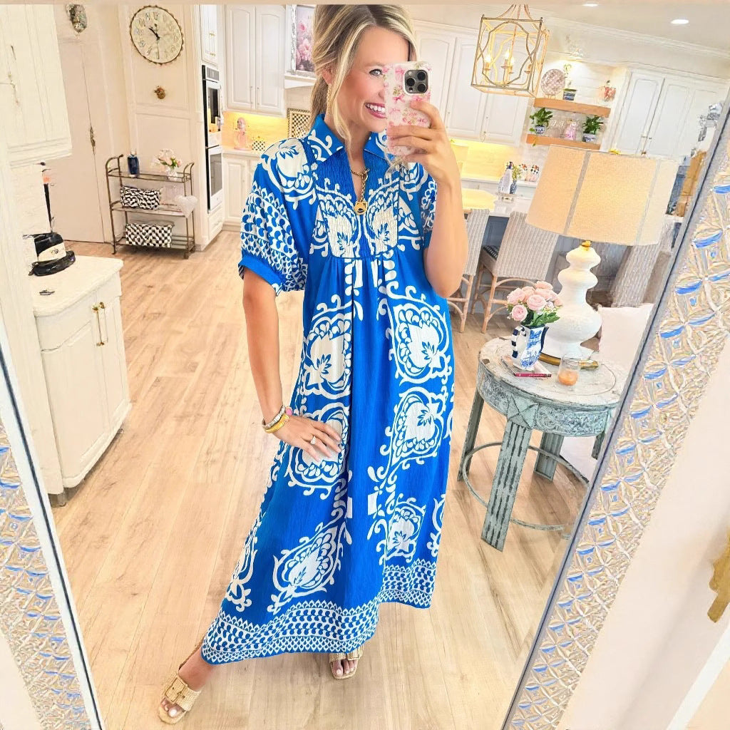 Women’s maxi dress in boho style with floral pattern and casual cut Ivyshape