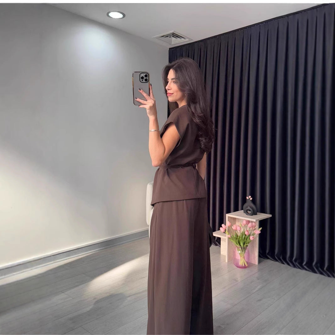 Women Elegant Wrapped Top and Wide Leg Pant Set Ivyshape