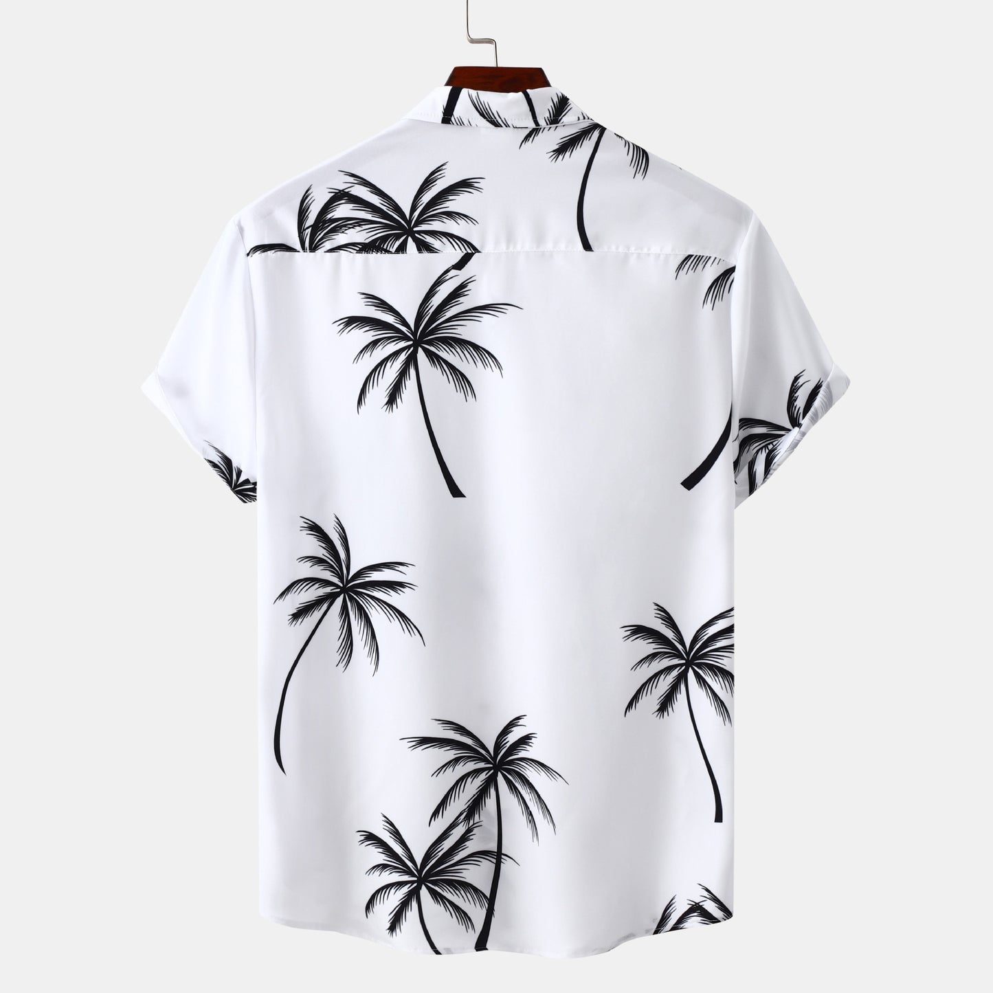 Women's Short Sleeve Shirt with Tropical Palm Motif and Button-Down Collar Ivyshape