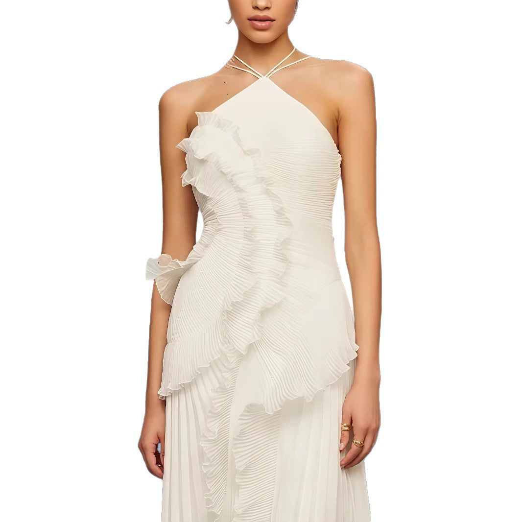 Women Elegant Wrap Dress with Pleated Ruffles and Asymmetrical Hem Ivyshape