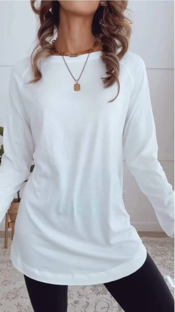 Ivyshape | Solid Color Round Neck Casual Top