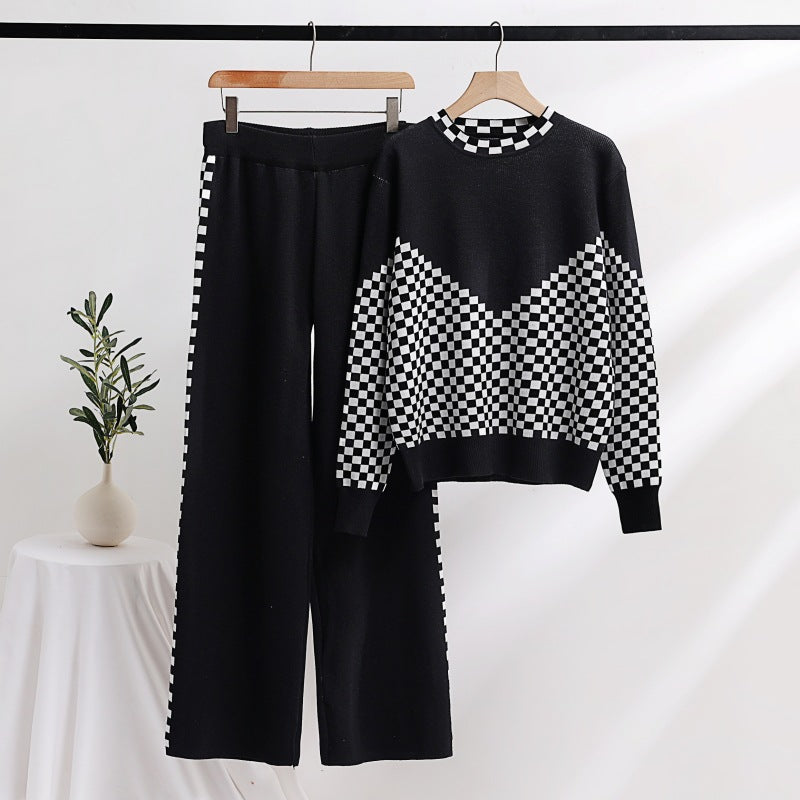 IvyShape | Checked Sweater Casual Knit Set