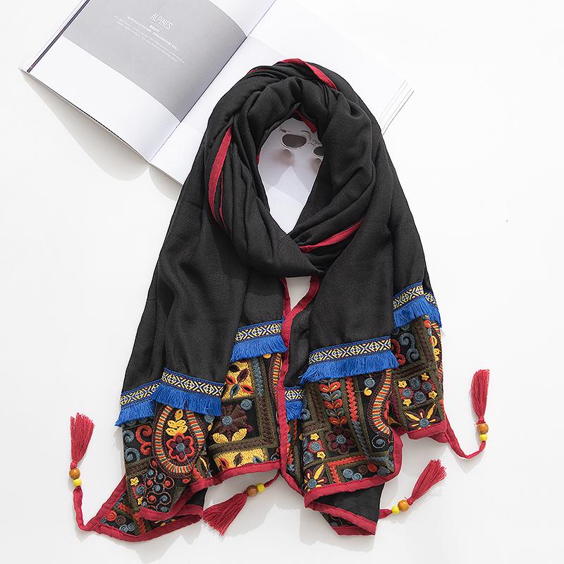 style shawl scarf female cotton retro embroidered silk scarf spring and autumn versatile embroidered scarf