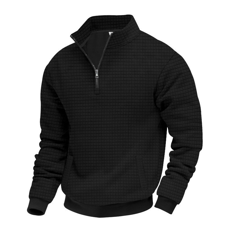 Men's quilted sweater with half zip and modern textured design Ivyshape