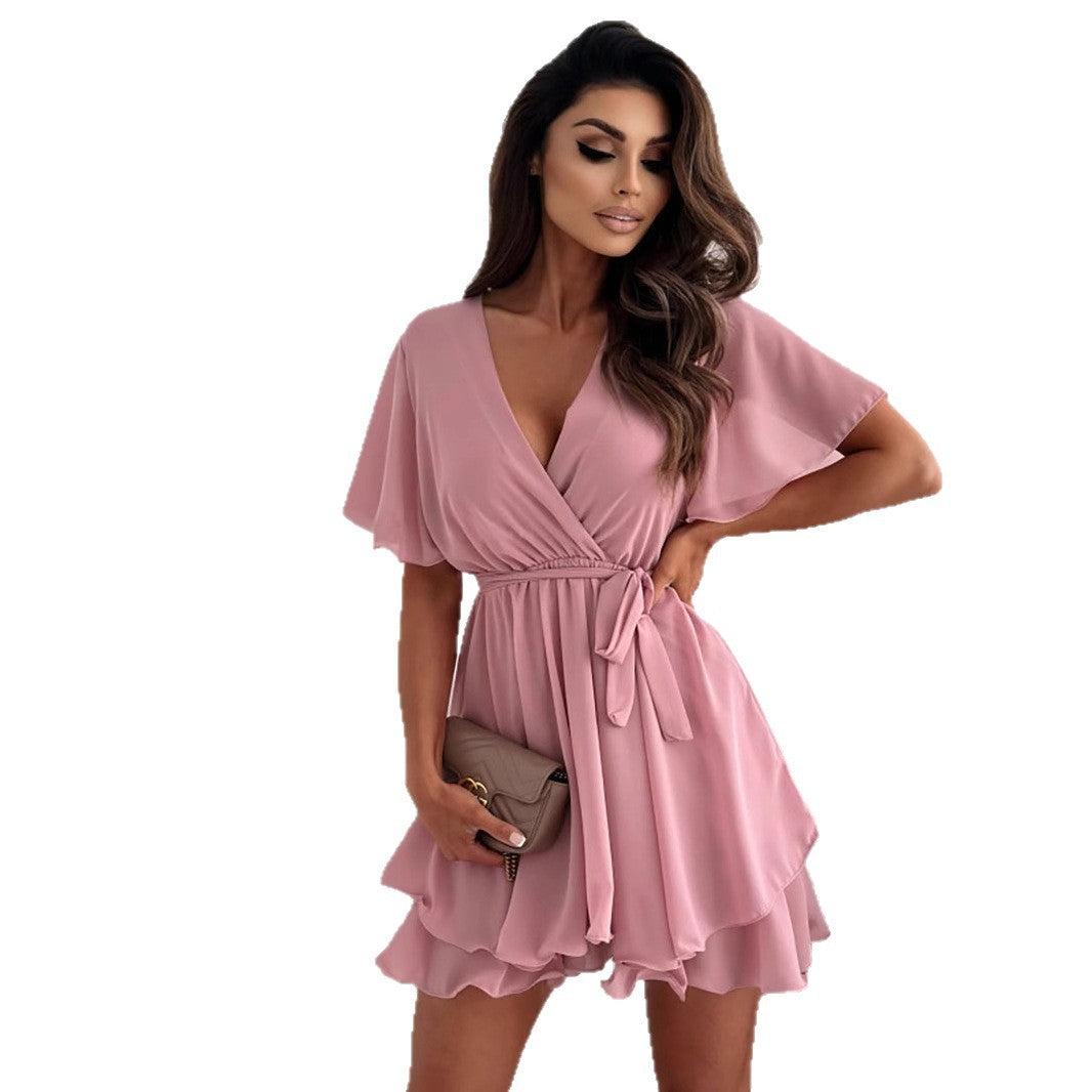 Women's wrap dress with V-neck and airy sleeves Ivyshape