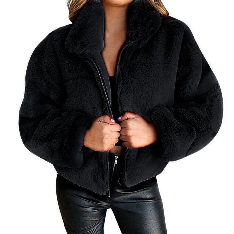 Ivyshape | Faux Fur Zipper Plush Coat