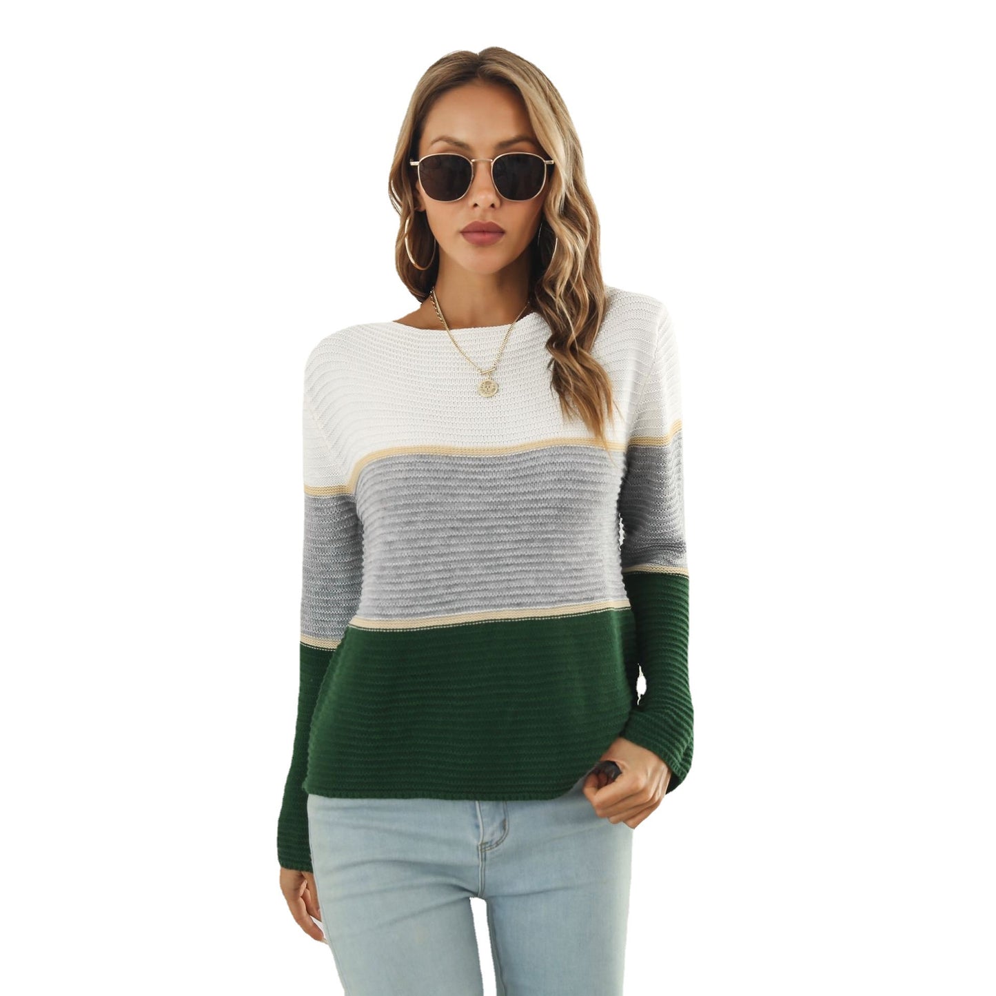 Women's Off-Shoulder Knit Sweater with Modern Color Block Design Ivyshape