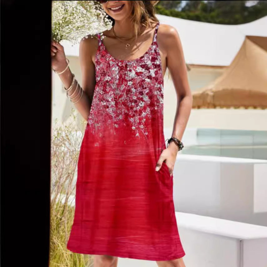 Women's Floral Pattern Sleeveless Shift Dress Ivyshape