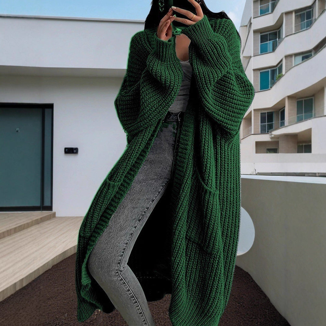 Women's Long Knit Cardigan with Side Pockets and Casual Cut Ivyshape