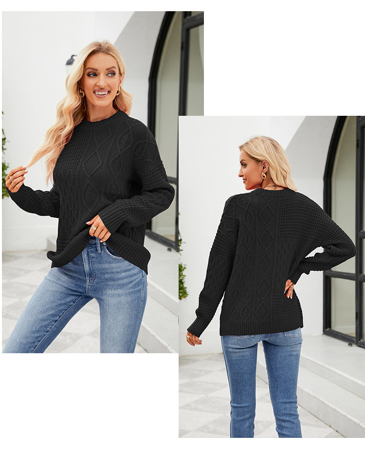 IvyShape | Solid color twisted knit sweater