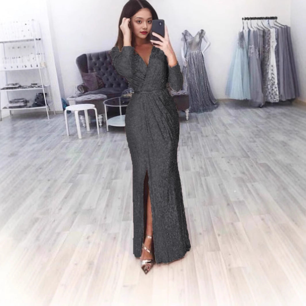 Women Elegant Wrap Dress with Sparkling Detail and Side Slit Ivyshape