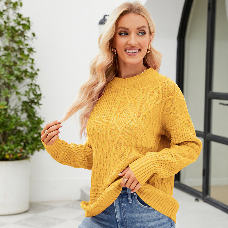 IvyShape | Solid color twisted knit sweater