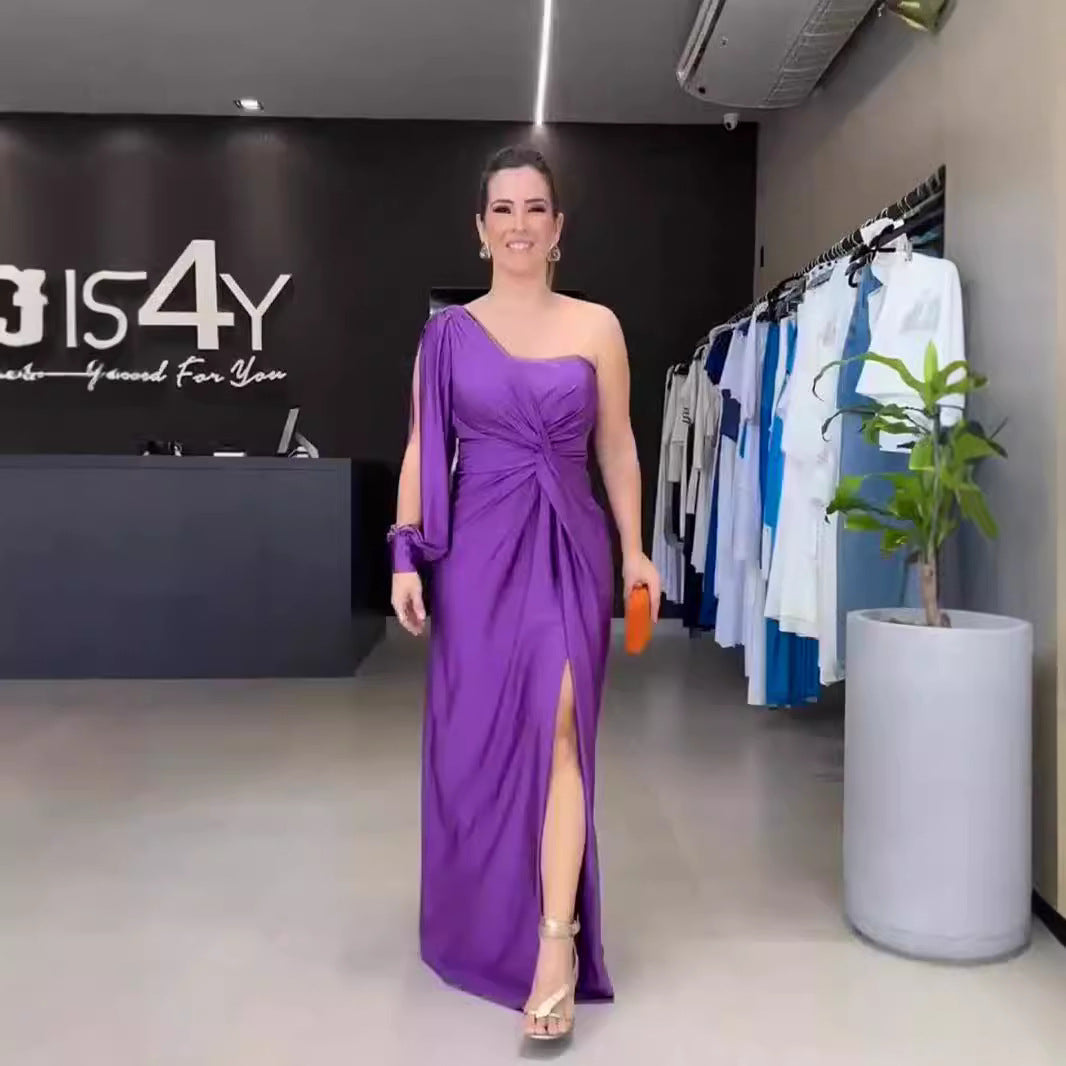 Women's Maxi Dress with Asymmetric Design and Side Slit Ivyshape