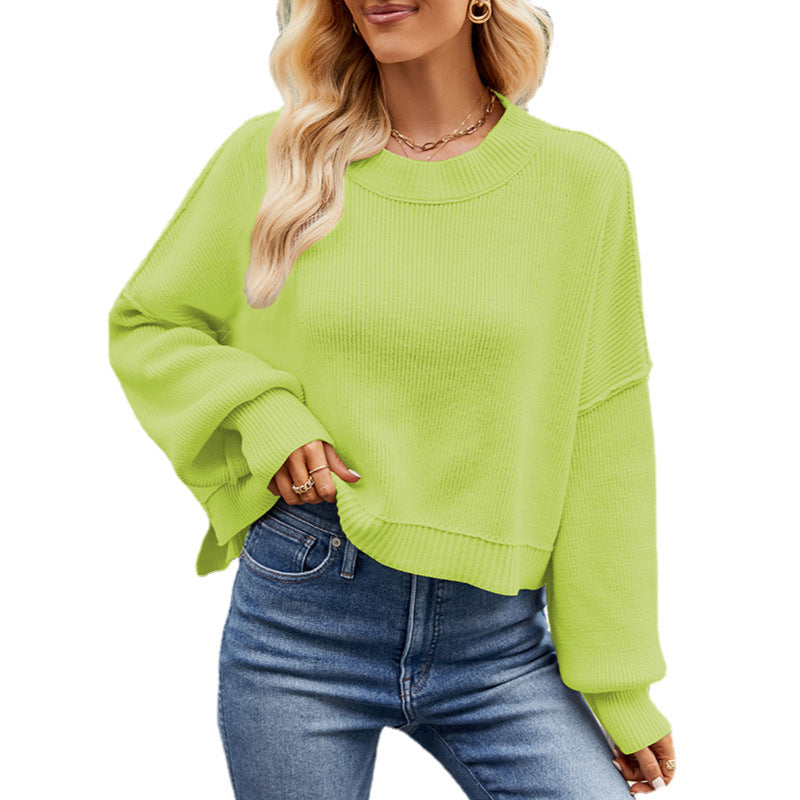 Ivyshape | V-Neck Dropped Shoulder Sweater