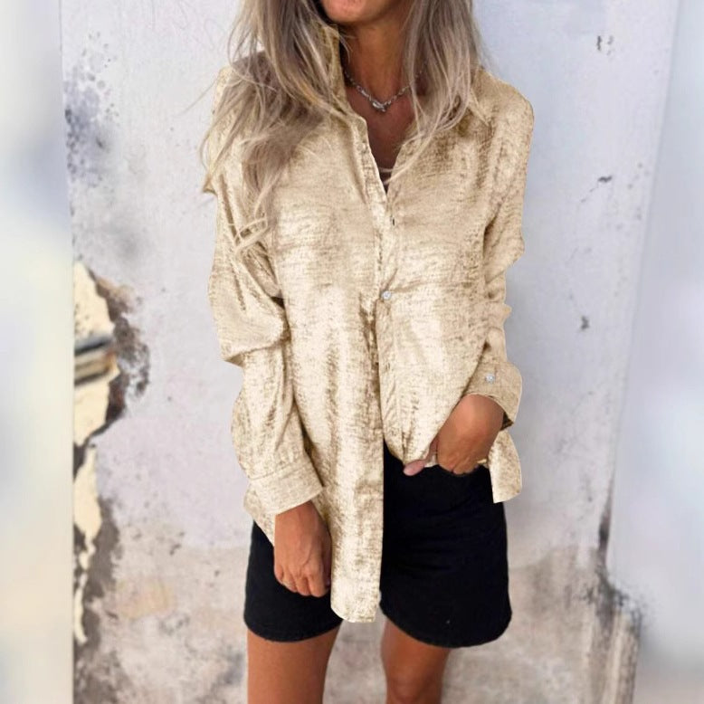 Women Elegant Silk Blouse with Shiny Surface Ivyshape