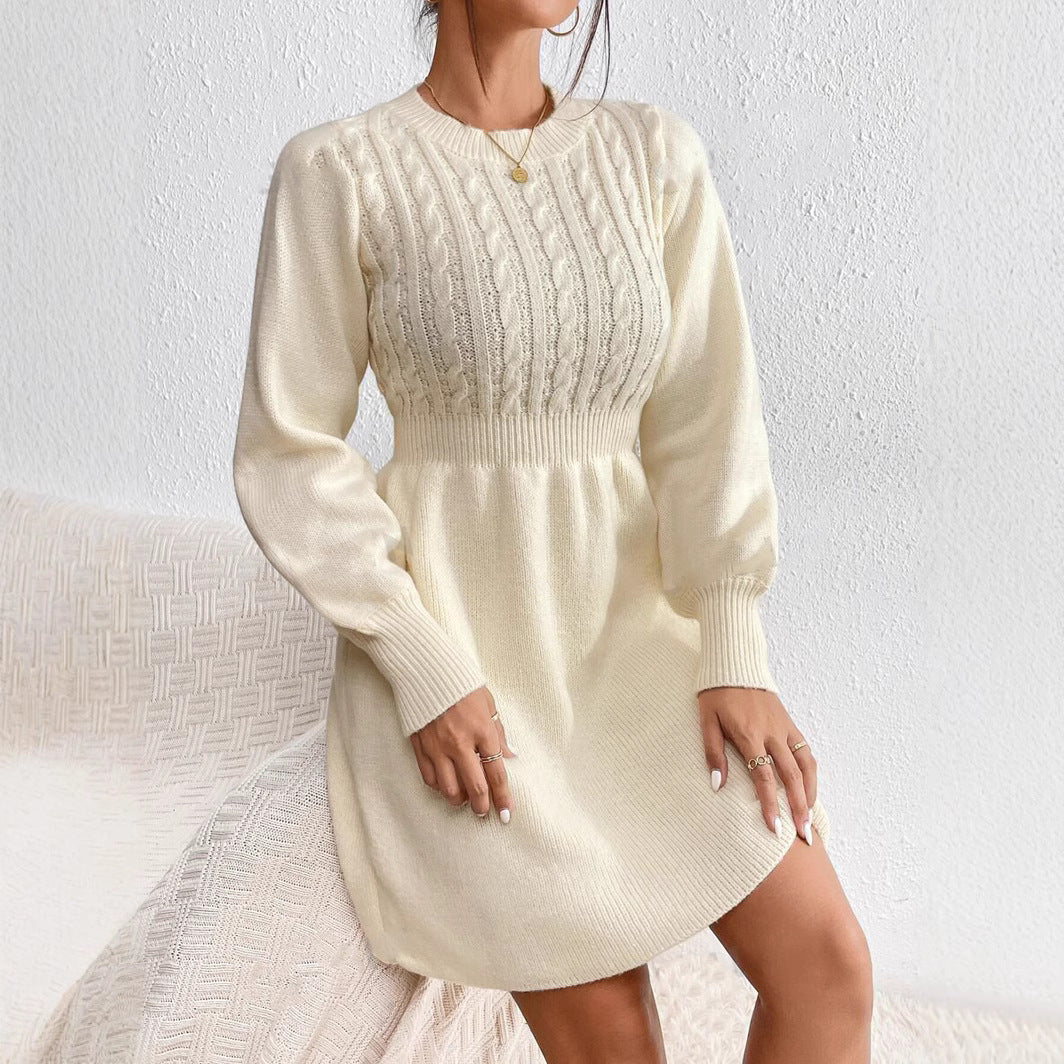 IvyShape | Round Neck Cable Knit Base Layer Dress