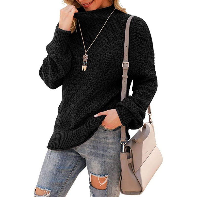 Women's chunky knit sweater with a high collar and casual silhouette Ivyshape