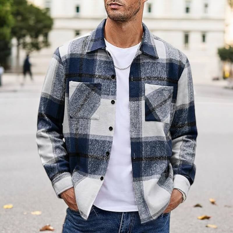 Ivyshape | Plaid Knit Flannel Long-Sleeve