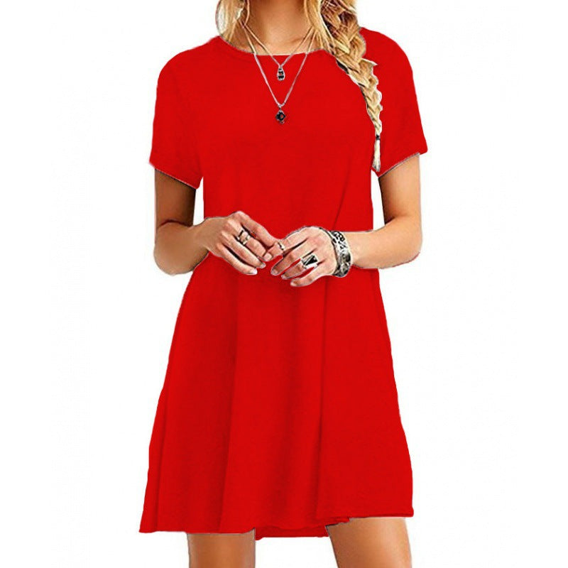 Ladies loose fitting casual dress with round neckline and short sleeves Ivyshape