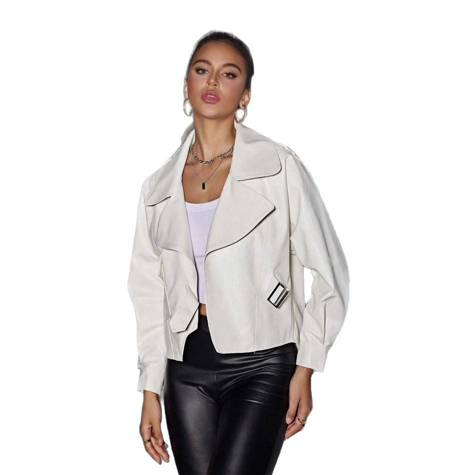 Women Faux Leather Jacket with Casual Oversized Cut and Fashionable Details Ivyshape