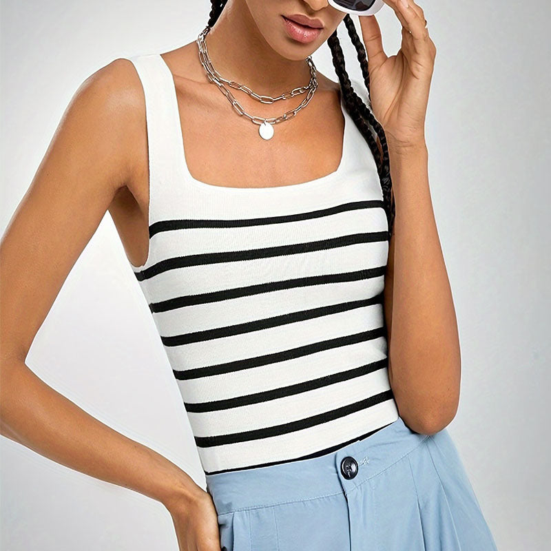 IvyShape | Striped Spaghetti Strap Knit Tank Top