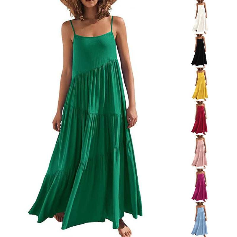 Ladies airy maxi dress with spaghetti straps and stylish layering Ivyshape