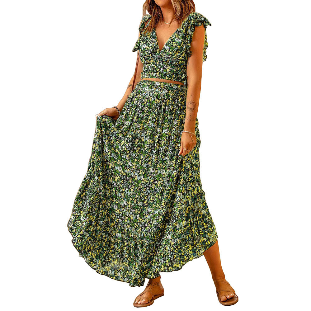 Ladies maxi dress with ruffle details and floral design Ivyshape