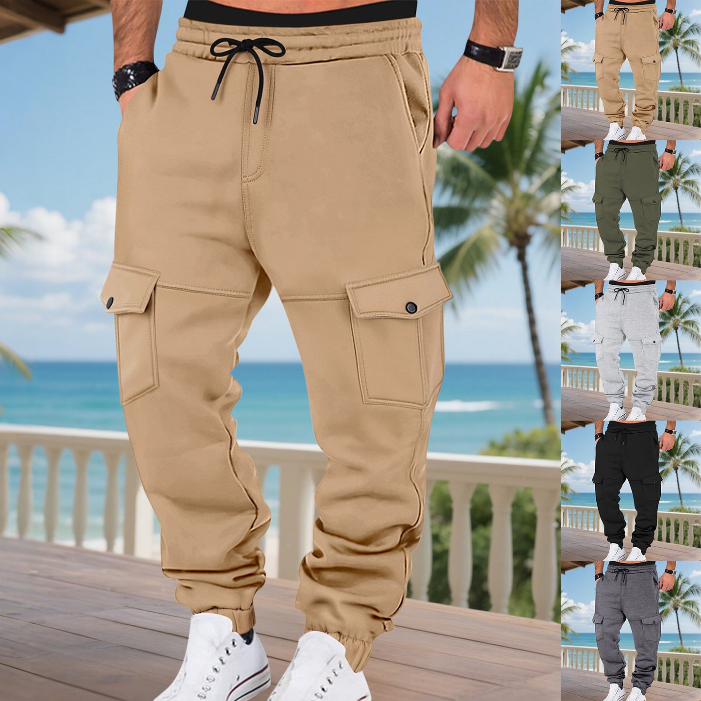 Men's cargo sweatpants with practical side pockets and elastic waistband Ivyshape