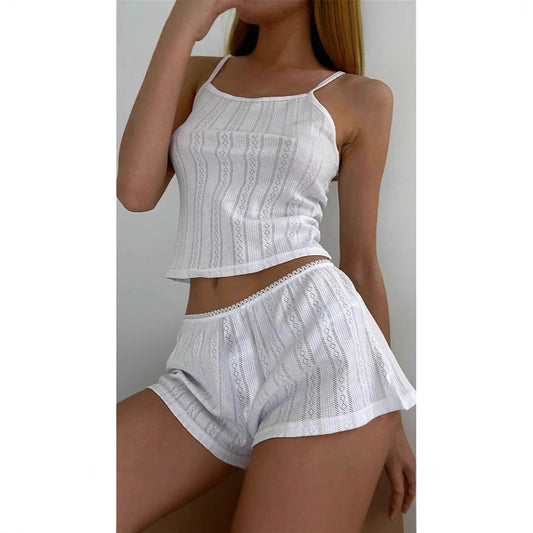 IvyShape | Jacquard White Cool Pajamas Two-Piece Homewear Set