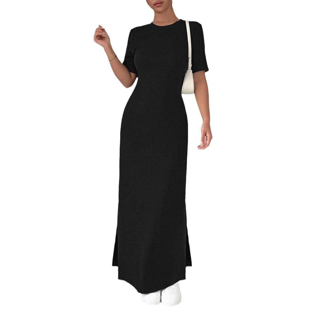 Women's maxi dress made of soft cotton blend with side slit Ivyshape