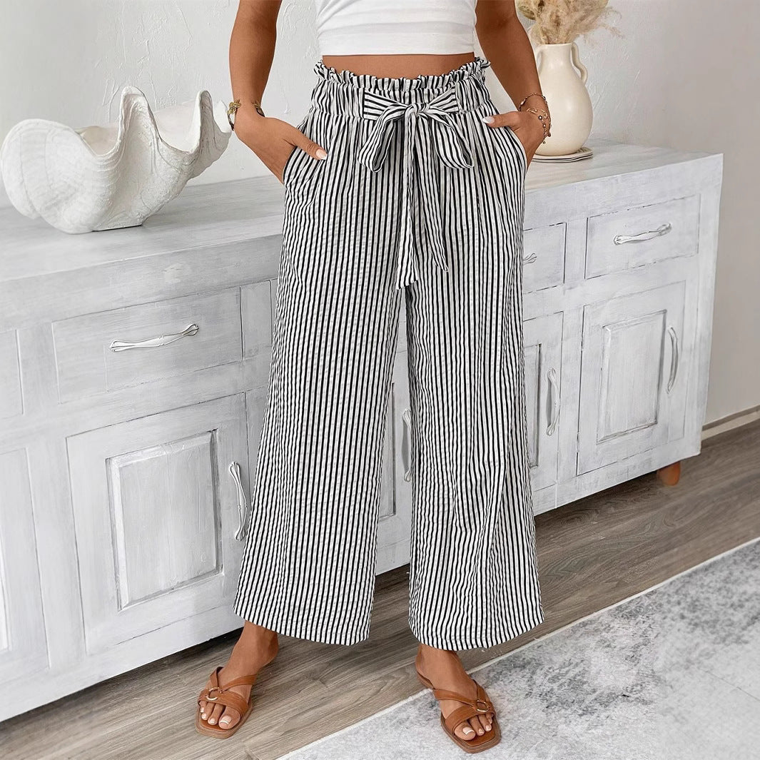 Women's wide summer trousers with elastic waistband Ivyshape