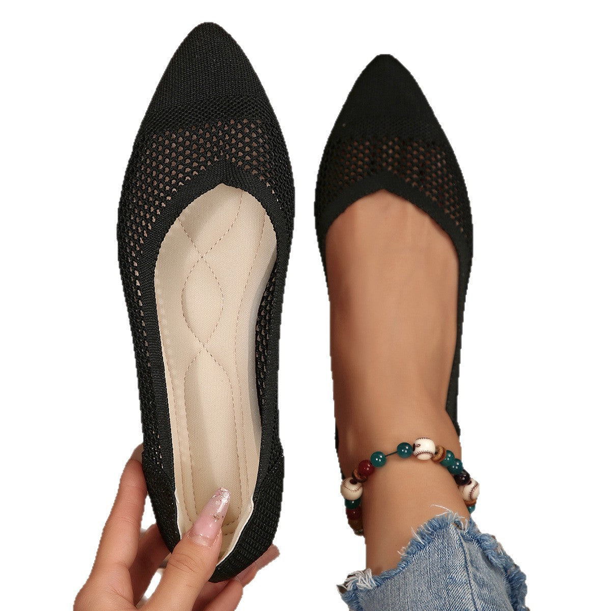 Women Breathable Mesh Pointed Toe Ballet Flats Ivyshape