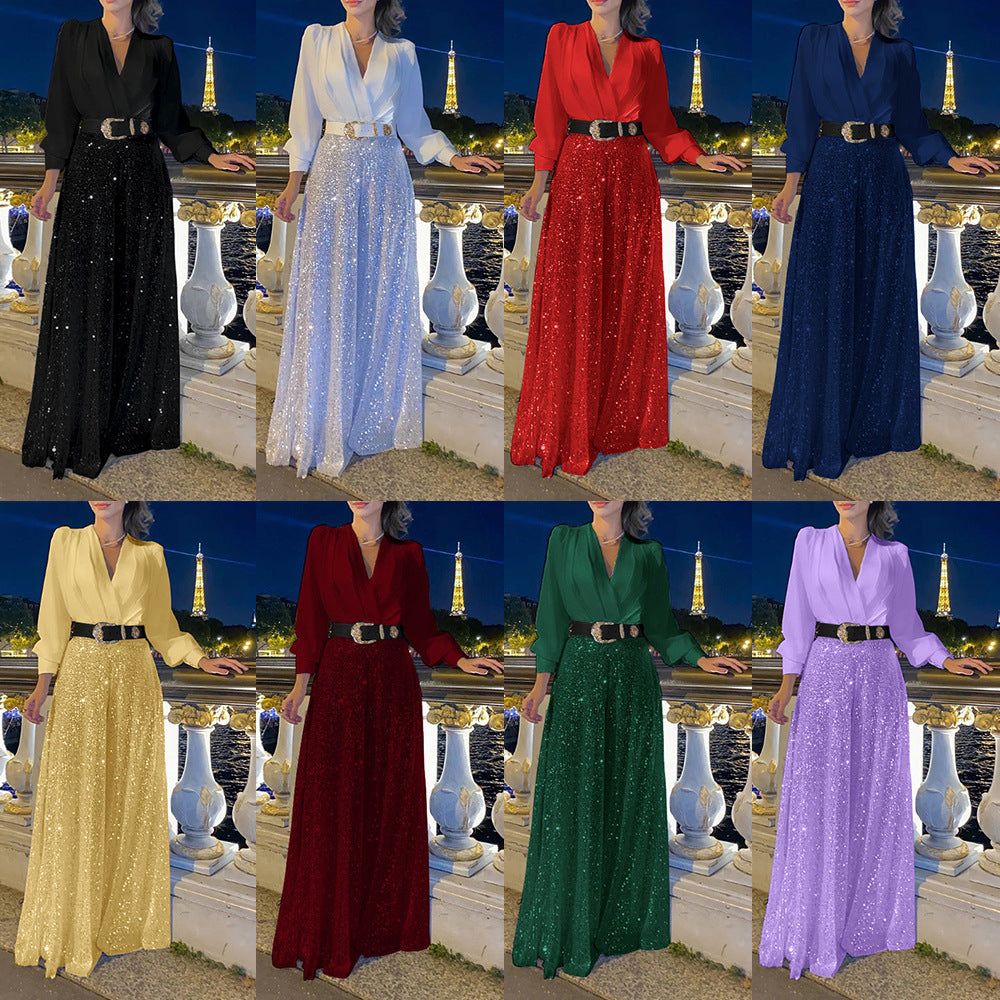 Women's Elegant Evening Dress with Sequins and Voluminous Skirt Ivyshape